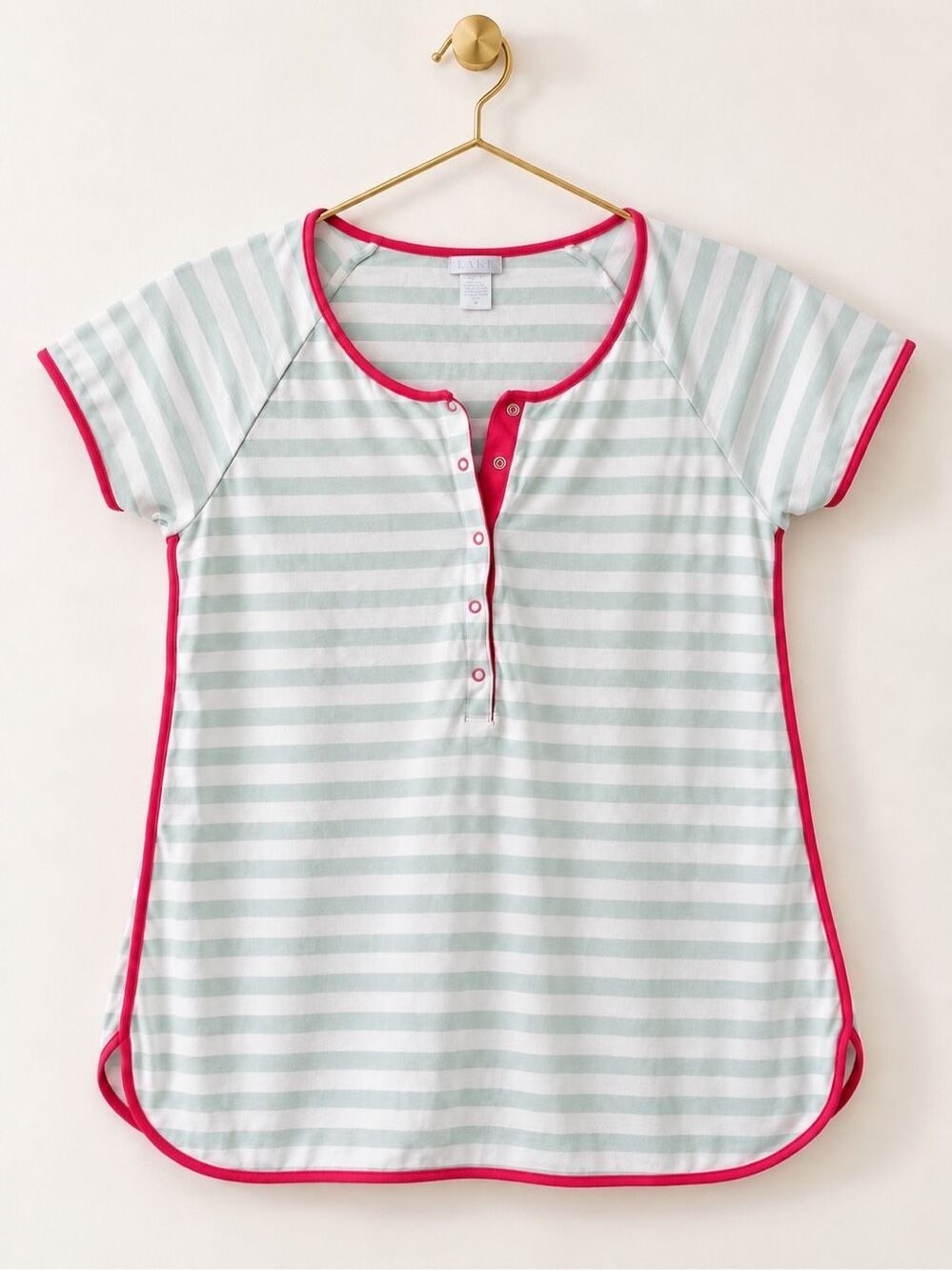 LAKE Parisian Green Stripe Pima Cotton Maternity pajama Nursing top, Med $68 G1